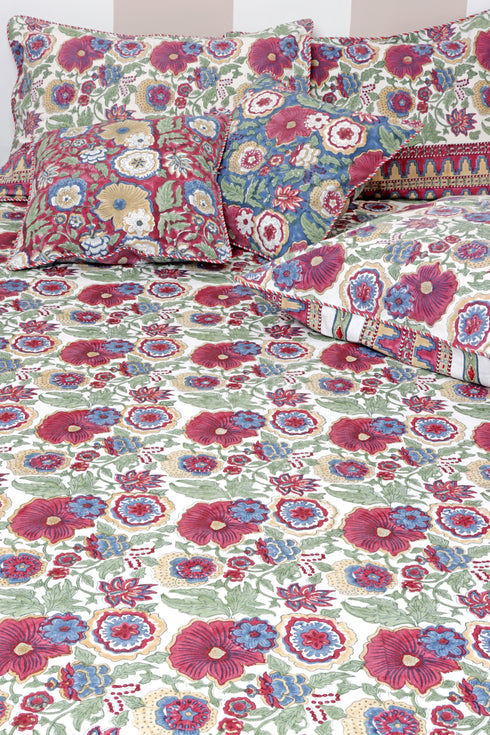 20s Cotton Cushion Cover in Block Print with Piping
